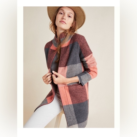 Anthropologie Jackets & Blazers - Anthropologie Field Flower 100% Wool Check Plaid Cardigan Sweater Jacket XS